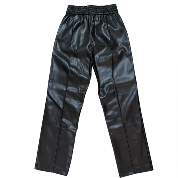 H&M elastic waist size 2 Black Faux Leather Pants excellent like new condition - Picture 3 of 4